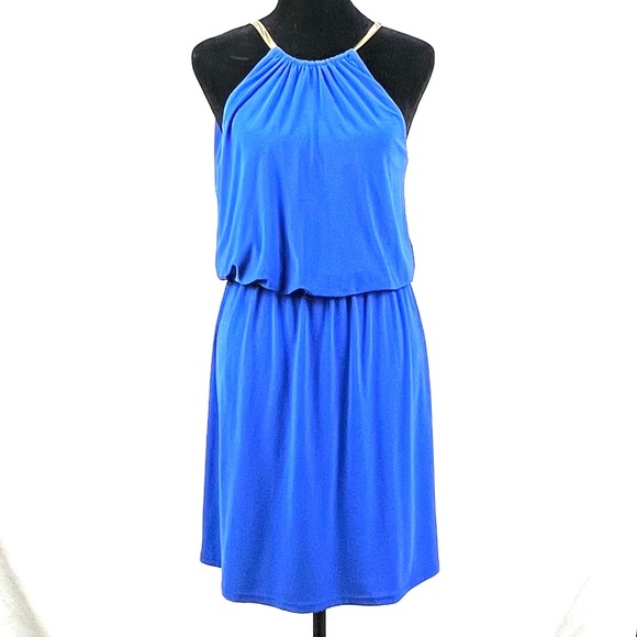 MSK Royal Blue Dress with Gold Tones Snake Chain Halter Top - Picture 10 of 11
